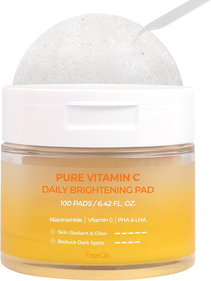 FreeGo Pure Vitamin C Daily Brightening Pad (100 Pads), K-Beauty Facial Toner Pads for Uneven Hyperpigmented Skin, Instant Brightening & Transparency