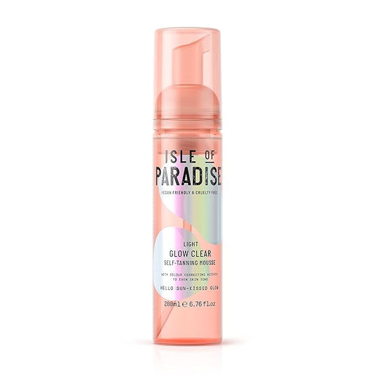 Isle of Paradise Glow Clear Self Tanning Mousse, Light (Sunkissed Glow) - Brightening and Color Correcting Tanning Foam, Vegan and Cruelty Free, 6.76 Fl Oz