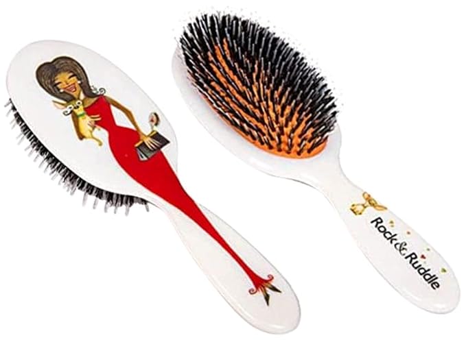 Rock & Ruddle Natural Mixed Boar Bristle Hair Brush for Women and Kids (Large 21 cm) - Perfect for Wet or Dry Hair, Detangling Smoothing Blowdrying - Designed & Made in UK - Miss Rosanna Design