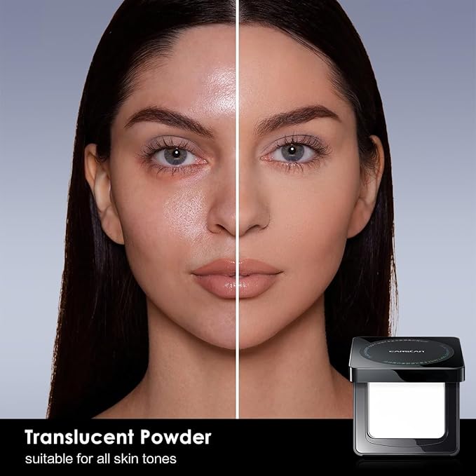 CARSLAN Waterproof Face Pressed Powder Compact, 24H Longlasting Oil Control Pressed Setting Powder Talc-Free Makeup, Shine Free, Poreless, Smooth, 01 Translucent for dry&com skin (0.28Oz)