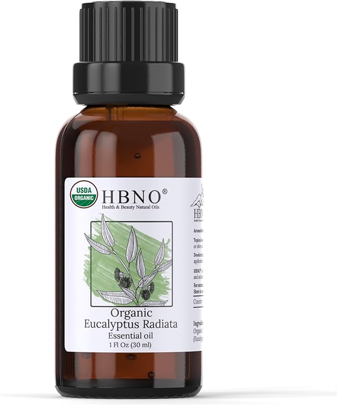 HBNO California Bottled Organic Eucalyptus Essential Oil (Radiata) 1 fl oz (30ml) - USDA Certified Organic Eucalyptus Oil - Perfect Eucalyptus Oil Essential Oil for Aromatherapy