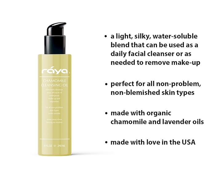 Raya Chamomile Facial Cleansing Oil (154) | Natural and Organic, Water-Soluble Oil Cleanser and Water-Proof Make-Up Remover For All Skin | Made With Chamomile and Lavender Oils