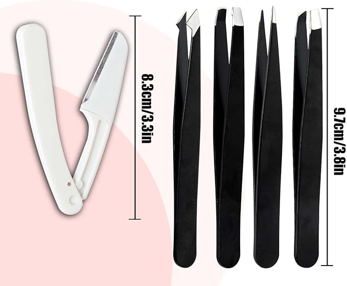 Tweezers Kit Tweezer for Women Facial Hair Removal Tweezers Professional Tweezers Set Eyebrow Tweezer, [9+1 PCS] Professional Stainless Steel Eyebrow for Women &Men,Black Beauty Sets