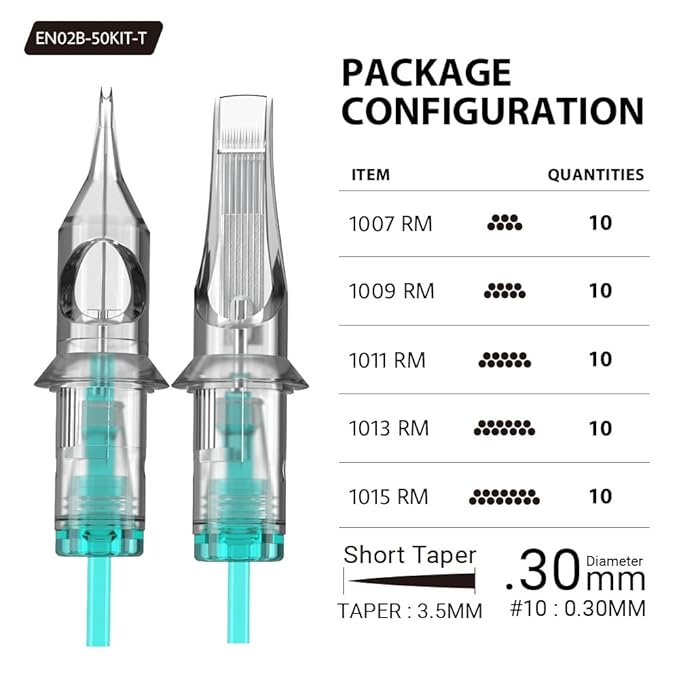 STIGMA Aquamarine Knight Bugpin Disposable Tattoo Cartridge Needles Tattoo Cartridges Assorted Sizes 50pcs of Round Magnum #10(1007RM 1009RM 10011RM 1013RM 1015RM) EN02B-50KIT-T