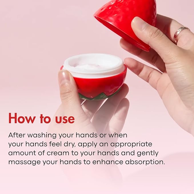 TONYMOLY Strawberry Hand Cream – Lightweight Hydrating Moisturizer with Strawberry Extract & Shea Butter for Dry Hands, 1.05 oz