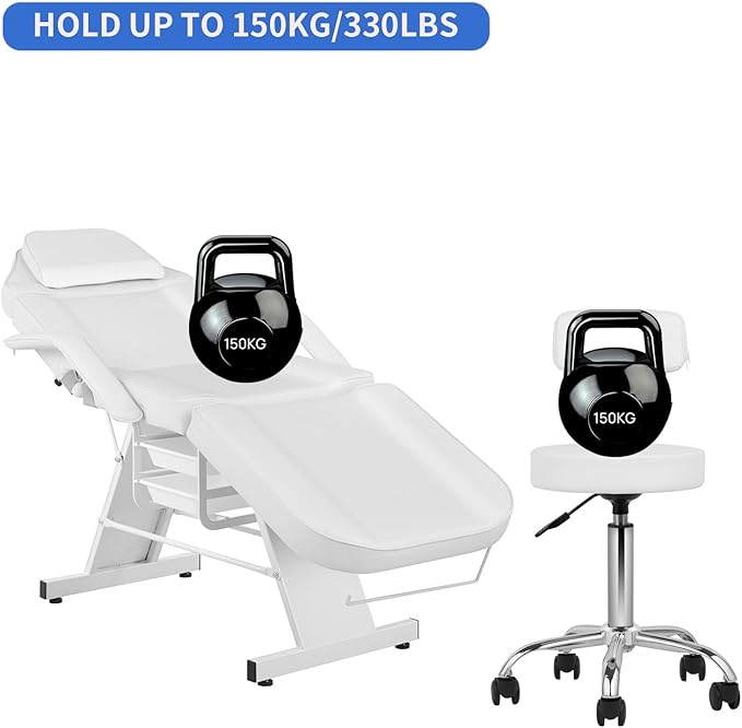 Facial Chair Tattoo Chair for Client Adjustable 3-Section Multipurpose with Hydraulic Stool for Esthetician Beauty Spa Tattoo Eyelash Equipment White