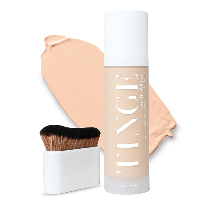 Tinge Body Makeup & Brush Bundle, 48-Hour Medium Coverage Tint with Hyaluronic Acid, Semi-Matte, Water & Transfer Resistant, Vegan, Kabuki Brush for Streak-Free Blending, Fair Neutral, 3.38 Fl Oz