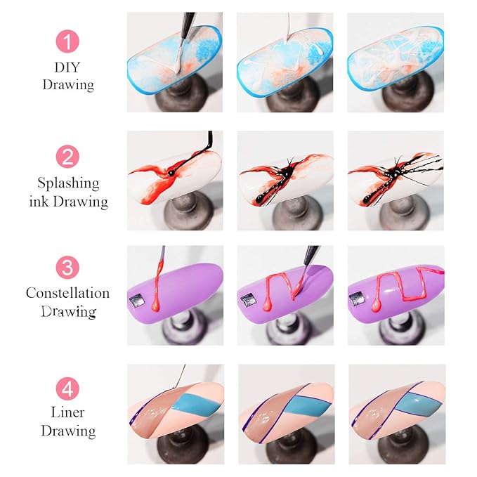 SAVILAND 6 Colors Spider Gel, New Upgraded Matrices Spider Gel with Nail Art Brushes, Nail Designs Paint Wire Drawing Gels Polish for Line (White Black Red Blue Gold Silver)