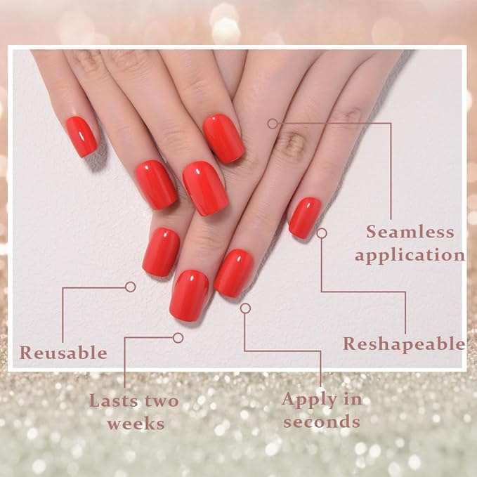 evpct Nuetral Red Short Squoval Glossy Press on Nails for Women Gift, Glossy Nuetral Red Fake Nail with Glue Manicure Kit, Soft Gel Full Cover Reusable Stick Glue on Acrylic False Nails Perfectly Fit