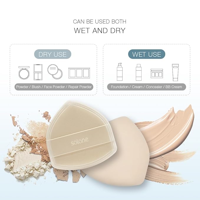 Solone 2Pcs Cushion Makeup Sponge Puff with Elastic Band - For Foundation, Concealer, Loose Powder; Long-Lasting, Beginner-Friendly and Comes with Travel Case