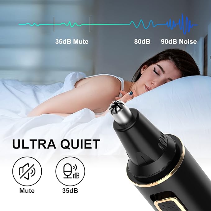 Nose Hair Trimmers for Men，Rechargeable Hair Trimmer 2 in 1 Painless Multifunctional Ear and Nose Hair Trimmer with IPX7 Waterproof Dual Edge Blades (Black Gold)