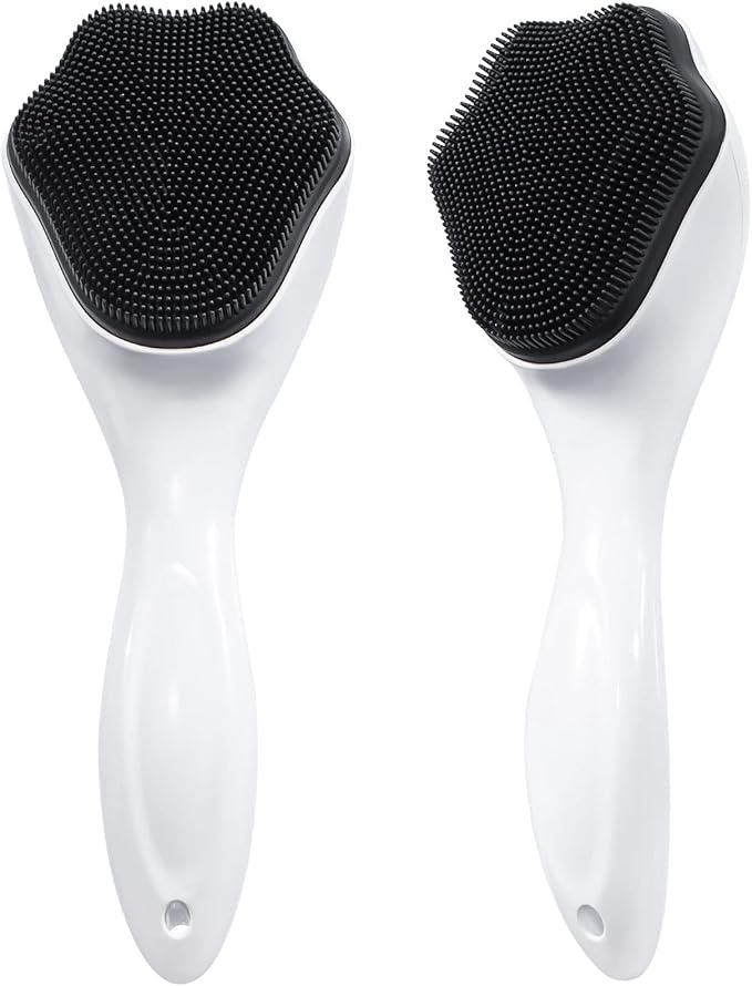 Silicone Face Scrubber Exfoliating Brush, Beomeen 2 Pack Manual Handheld Facial Cleansing Brush Blackhead Scrubber, Soft Bristles Waterproof for Face Skincare (Black White)
