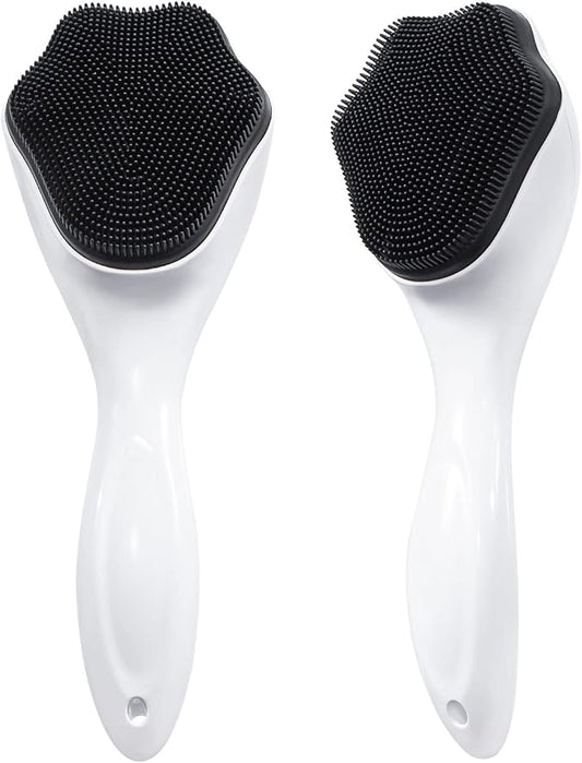 Silicone Face Scrubber Exfoliating Brush, Beomeen 2 Pack Manual Handheld Facial Cleansing Brush Blackhead Scrubber, Soft Bristles Waterproof for Face Skincare (Black White)