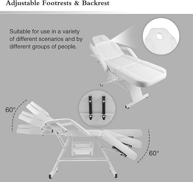Facial Chair, Tattoo Chair Massage Bed with Hydraulic Stool for Professional Massage Facial Lash Beauty Spa, White