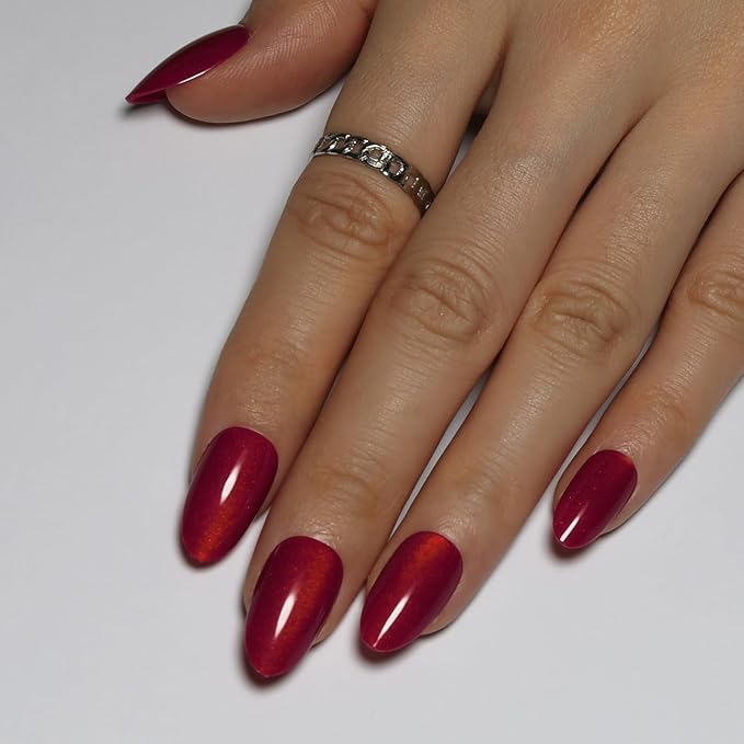 Pink Almond Press On Nails Cat Eye Short Press on Nails with Glue for Women Ashionable Gel False Nails Reusable Acrylic False Nails Women's Glitter Nails Glue On Nails Kit, Pitaya Pink