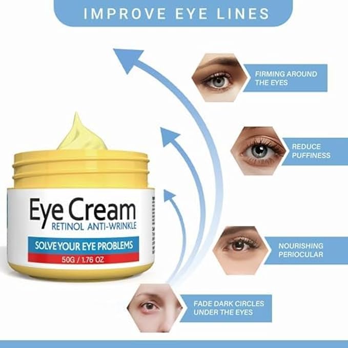Retinol Eye Cream for Improving Dark Circles and Puffiness Under Eye Bags Under Eye Cream Reduce Aging Line Smoothing Wrinkles and Fine Lines Moisturizing Eye Cream Unisex 1.76OZ/50G