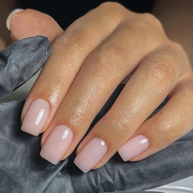 KQueenest Press on Nails Square Light Pink Nails Set,Short Medium Gel Nails Press on Acrylic Nails Pure Color Fake Nails Medium Nails Glue on,False Nails Bright Stick on Nails for Salon Manicure