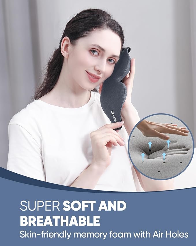 MZOO Luxury Sleep Eye Mask for Side Sleeper Men Women, Zero Eye Pressure 3D Sleeping Mask, Light Blocking Patented Design Night Blindfold, Soft Eye Shade Cover for Travel, Grey