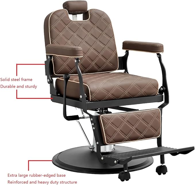 Kaleurrier Salon Chair for Hair Stylist: Heavy Duty Barber Chairs with headrest and footrest - Reclining Hair Styling Chair for Salon Station Barbershop Tattoo Shop Home Hair Cut Massage Brown