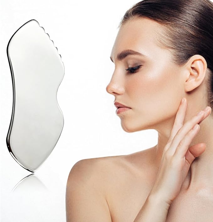 Stainless Steel Gua Sha Facial Tools, Metal GuaSha Lift and Firm Tool with Comb Teeth, Massage Scraping Beauty Tools for Body Facial Skin Care Lymphatic Drainage