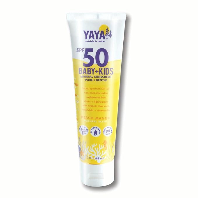 YAYA ORGANICS Baby + Kids Mineral Sunscreen Lotion, SPF 50, Reef-Friendly, Non-Nano Zinc Oxide, Water-Resistant, Hypoallergenic, Pure + Gentle for delicate skin, 3 oz