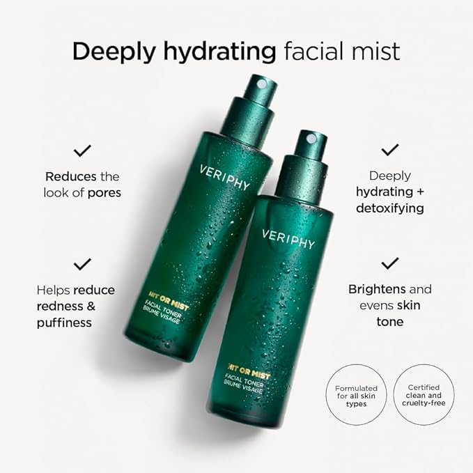 Veriphy Hit or Mist Facial Toner | Ultra-Luxe Hydrating Mist | Soothes & Revives Skin for All Skin Types | Alcohol-Free | Boost Your Skincare Routine | Moisturizing Toner for face
