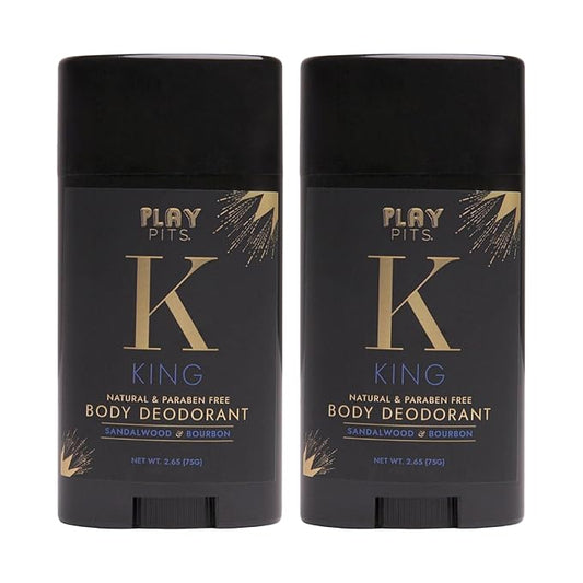 PLAY PITS - 2 Pack - Natural Deodorant - Safe for Men & Women w/Sensitive Skin - Clean, Non-Toxic, & Paraben Free – KING Scent - Infused w/Essential Oils – 2.65 Oz.