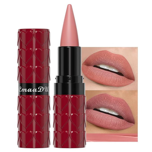 evpct Warm Pink Gradient Matte Lipstick Lip Liner Combo Set for Older Women Long Lasting Waterproof, Nude Pink Lips Stick Crayon Pencil Cream Lip Liner and Lipstick Combo Makeup, Flawless Ombre Effect
