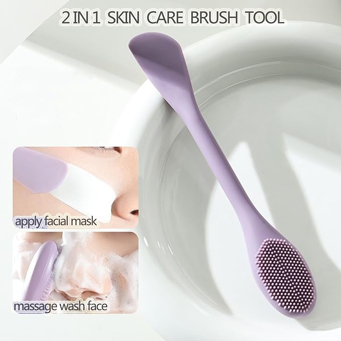 Silicone Face Mask Applicator Brush,Soft DIY Skincare Applicator Tools,Scrubber Exfoliator,Facial Cleansing Brush for Deep Gentle Exfoliating (Pink/Purple)