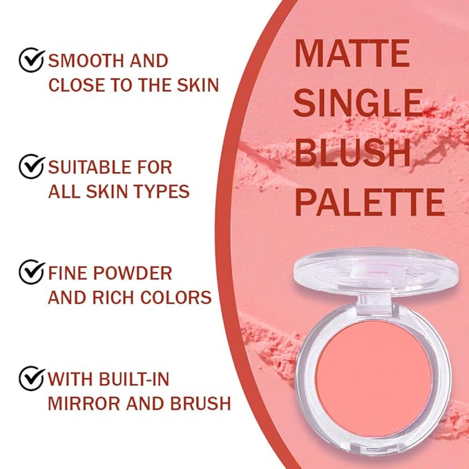 Blush for Cheeks Makeup Palette, Natural Matte Cream Powder Single Blushes for Eye and Cheek, Buildable Long-Lasting Color, Vegan & Cruelty-Free, Everyday Makeup Look for Women, #03-Orange Pink