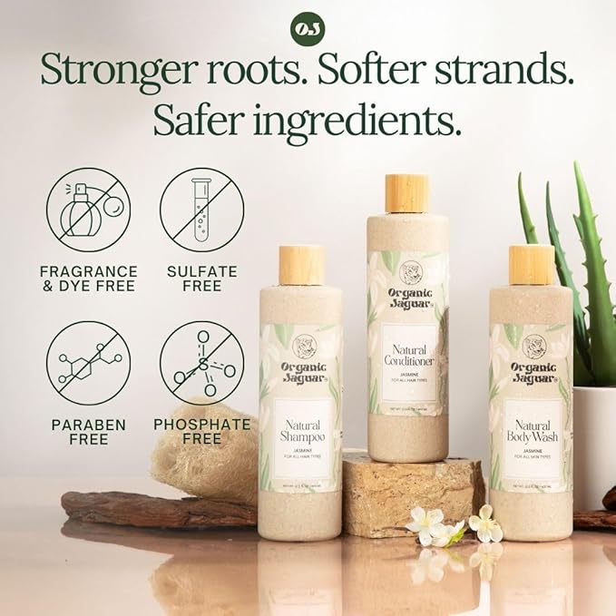 Organic Jaguar Natural Jasmine Body Wash with Aloe Vera Gel, Bath and Shower Soap Cleanser for Body Care, Leaves Skin Soft & Hydrated, Unscented, Sulfate and Paraben Free, 13.5 fl oz