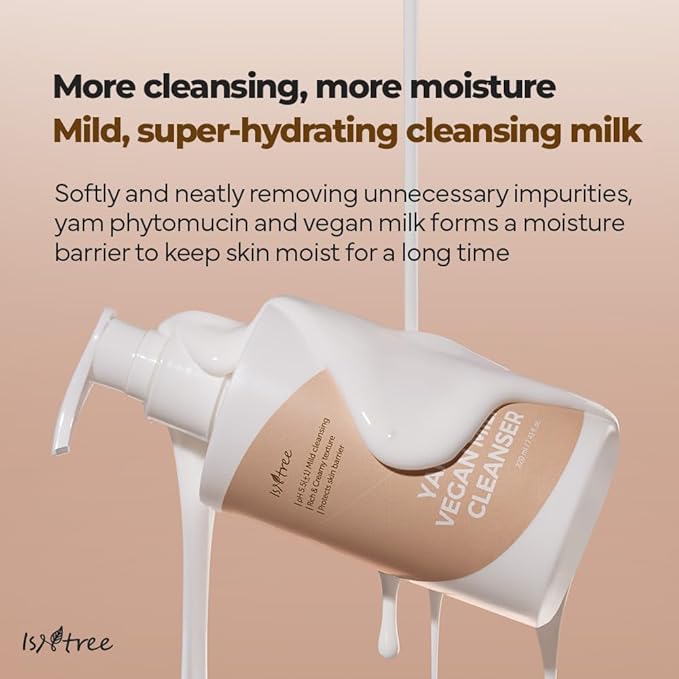 IsNtree Yam Root Vegan Milk Cleanser 220ml, 7.43 fl.oz | Korean Facial Cleanser for Sensitive Skin | Rich & Creamy Texture | Hydrating & Mild | Vegan & Cruelty-Free Skincare