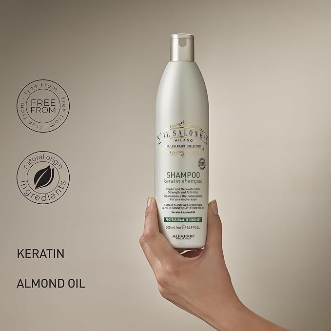 Il Salone Milano Professional Keratin Shampoo for Damaged Hair - Hair Repair Shampoo - Hair Treatment for Weakened Hair - Made with Almond Oil & Vitamin E - Salon-Quality Hair Care (16.9 oz / 500 ml)
