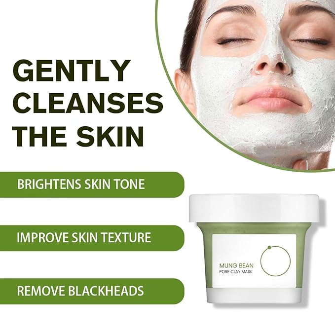 Mung Bean Pore Clay mask (4.05 fl oz /120ml) | Fragrance-Free | Wash Off Mask for Blackhead & Whitehead Care | Quick 3 Minute to Gently Cleanse, Exfoliate and Tighten Pores | Korean Skincare (2P)
