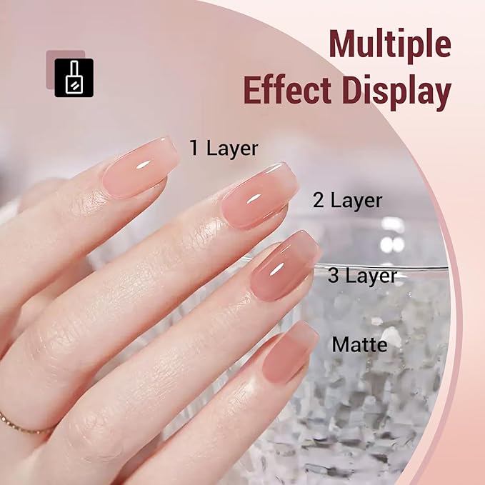 JODSONE 12PCS Gel Nail Polish Set 10 Translucent Jelly Colors Natural, Elegant & Long Lasting For Home & Salon Use