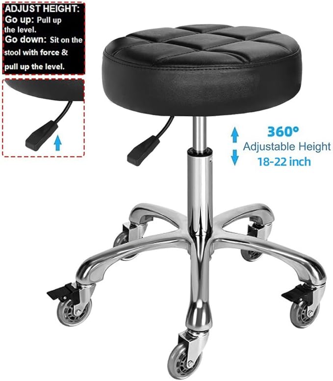 Adjustable Heavy Duty Stool - Rolling Stools with Locking Caster Wheels - Swivel Stools Backless Chair for Beauty Hair Salon Spa Home Kitchen Office Shop Massage(Black, Height 18 to 22 in)