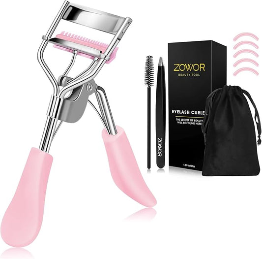 Eyelash Curler with Comb Fit All Eye Shape Curved Eyelash Curlers,Natural and Long Lasting Lash Curler for Women Make Up Gift(Pink)