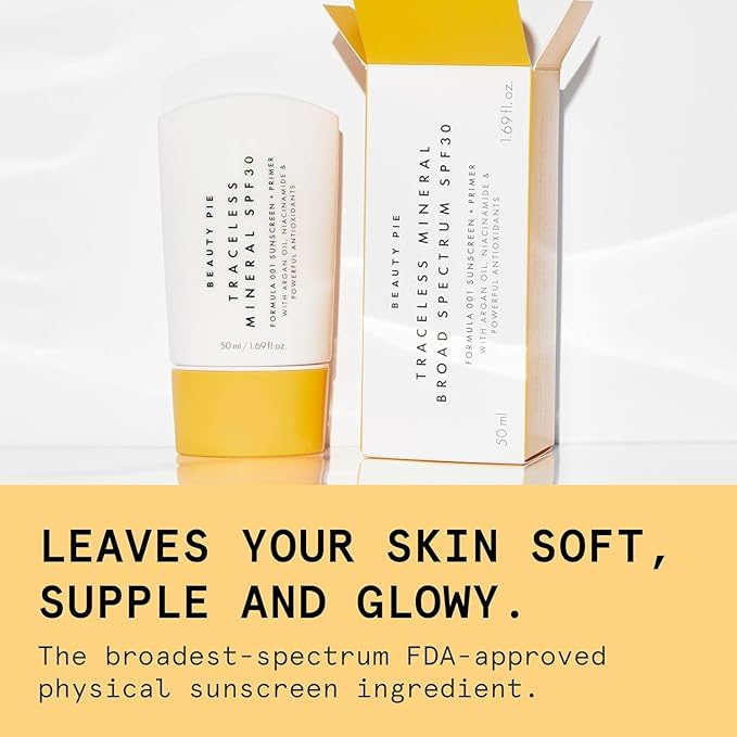 Beauty Pie Traceless Mineral Sunscreen + Primer SPF 30, 1.69 fl oz (50 ml) – Invisible Mineral Protection with Niacinamide, Argan Oil & Antioxidants