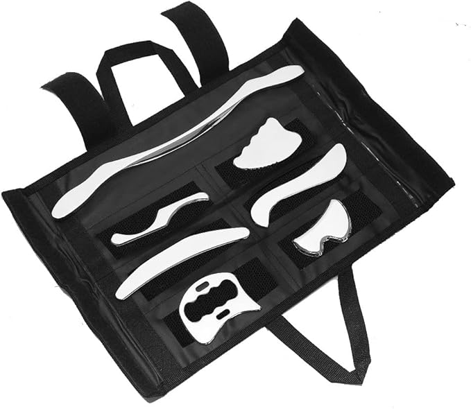 FeelFree Sport Stainless Steel Gua Sha Scraping Massage Tool Set of 7 Pieces-Muscle Scraper-IASTM Tool for Soft Tissue Mobilization Physical Therapy