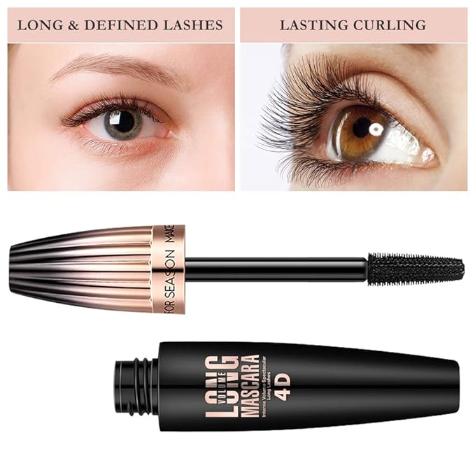 4D Silk Fiber Lash Mascara- Waterproof Mascara Black Volume and Length, Easily to Create Amazing Lashes for Thicker, Long Lasting and Curly Eyelashes