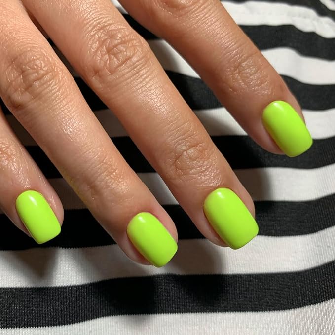 48Pcs Neon Green Press on Nails Short Square Fake Nails Neon Glue on Gel Nails Press ons Acrylic Stick on False Nails for Women Extra Short Nail Small Petite