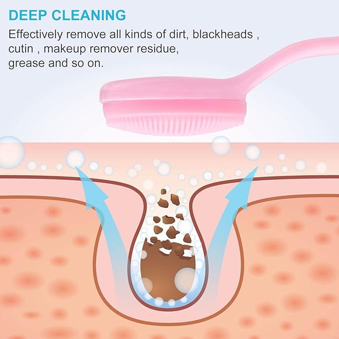 4 Pack Silicone Manual Facial Cleansing Brush, Skin Friendly Waterproof Face Cleaning Scrubber Exfoliator Cleanser for Blackheads Whiteheads Makeup Residues Removal- 2 Blue & 2 Pink