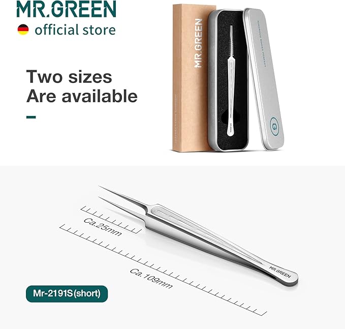 MR.GREEN Ingrown Hair Tweezers Needle Nose Pointed Tips Tweezers For Eyebrows Splinters Blackhead Removal Acne Clip Extractor (Short)