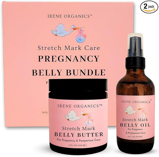 Belly Bundle by Irene Organics - Organic Belly Butter and Oil for Pregnancy Stretch Mark Prevention and Treatment - Award Winning Skincare For Pregnancy and Postpartum - Mother's Day Gift Set (Small)