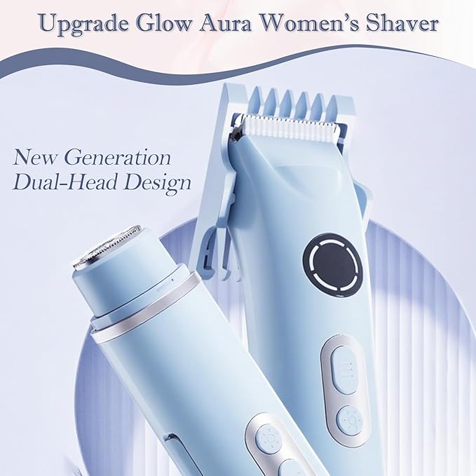 Upgrade Dermave Bikini Shaver, Dual Head 4 in 1 Bikini Trimmer for Women, IPX7 Waterproof Wet & Dry Use Electric Razor with Led Light and Display for Nose, Eyebrow, Bikini, Body (Blue)