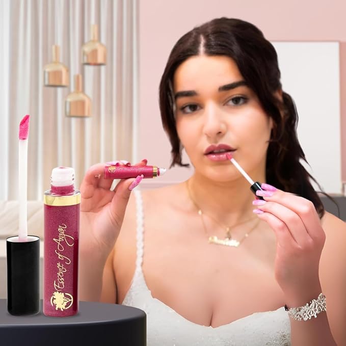 Essence Of Argan Cheery Rose Lip Gloss with Moroccan Argan Oil to Moisturize and Plump your Lips – Lip Care to Eliminate Dryness - Cherry Rose Matte Effect 0.25oz