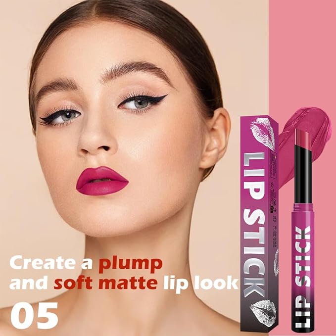 Hot Pink Matte Lipstick for Women, Long Lasting Waterproof Transfer-Proof Vegan, 24 Hours Moisturizing Glossy Shine Lip Gloss, Lipstick Palette Beauty Products Makeup All-Day Formula A05#