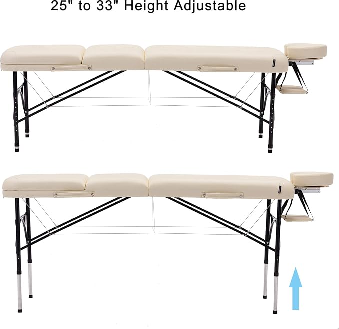 Artechworks 28" Width 3 Folding Portable Lightweight Massage Table Facial Salon Spa Tattoo Bed with Aluminium Leg for Home Office Living Room, White Color