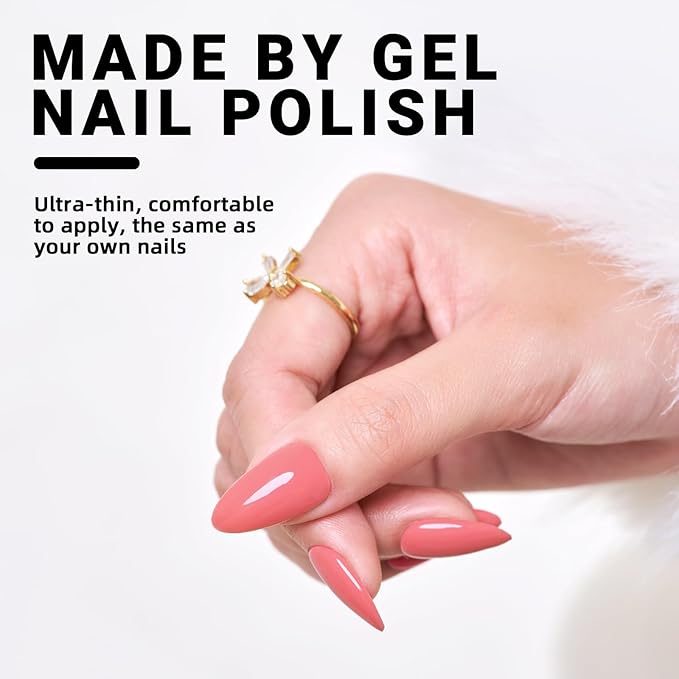 Wooyas Soft Gel Press on Nails Medium ，Almond Glossy Handmade Fake Nails Reusable ，Rose Pink Color Fit Perfectly Glue On Nails in 12 Sizes - 24 Pcs Soft Gel Glue On Nails Kit