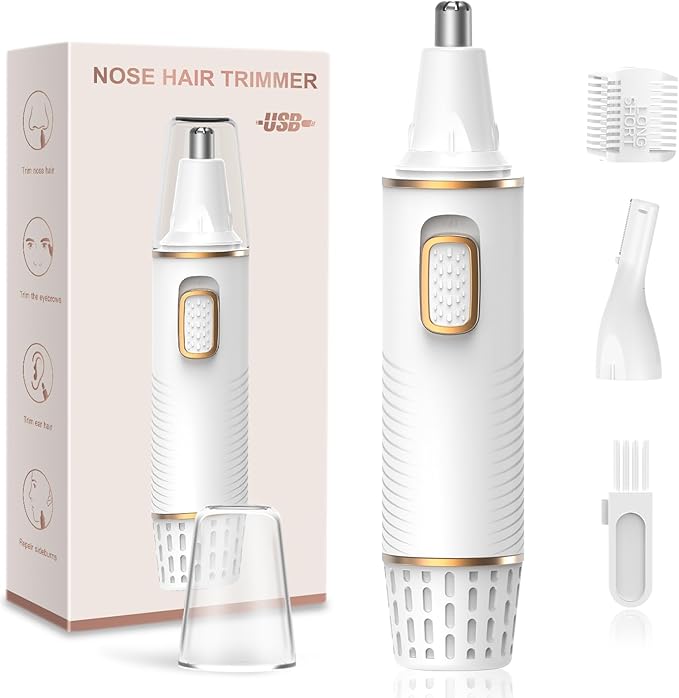 Nose Hair Trimmer for Women Men, 2025 Painless USB Rechargeable Nose Hair Clippers, Ear Trimmer for Women Men, Professional IPX7 Waterproof Dual Edge Blades (White)